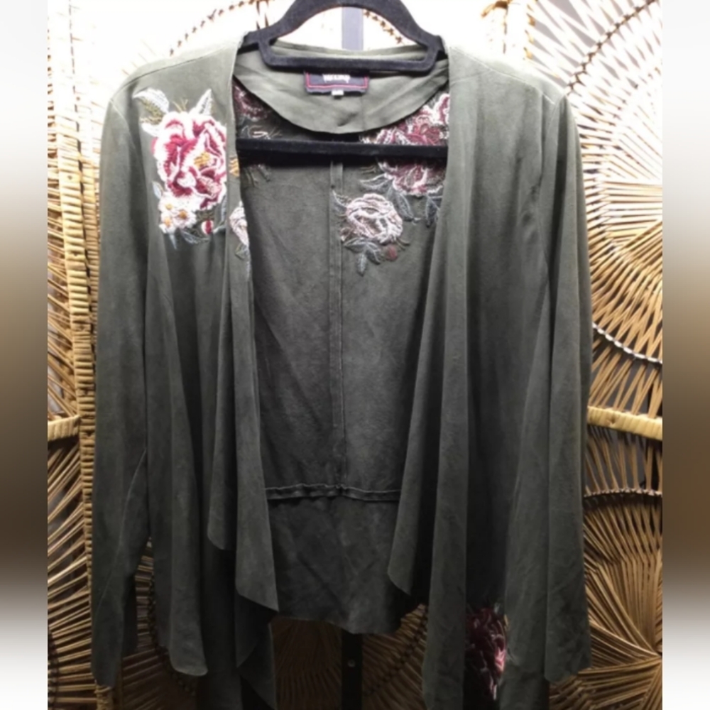 Johnny Was Workshop Green Suede Jacket Size Large